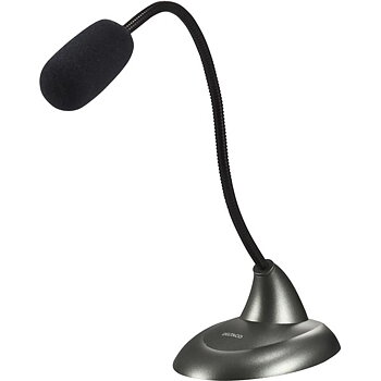 DELTACO bordsmikrofon(MF-101) med svanhals, puffskydd, 3,5mm-anslutning, mute-knapp, 2m kabel, grå