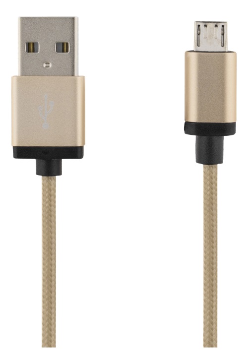 STREETZ USB-synk-/laddarkabel, tygklädd, USB Typ A ha - USB Micro B ha, 1m, Guld