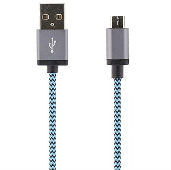STREETZ USB-synk-/laddarkabel, tygklädd, USB Typ A ha - USB Micro B ha, 1m, Blå