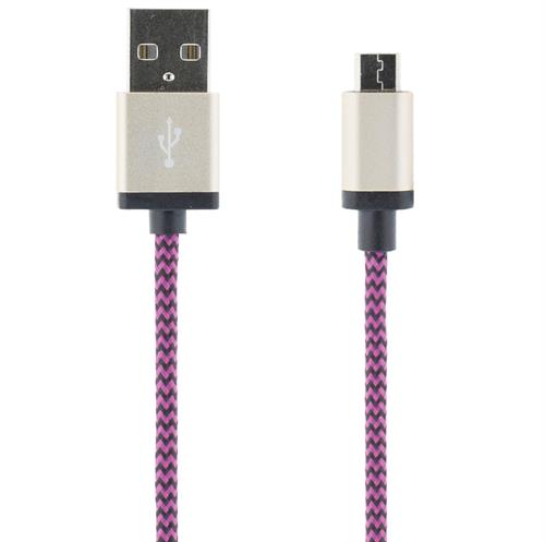 STREETZ USB-synk-/laddarkabel, tygklädd, USB Typ A ha - USB Micro B ha, 1m, lila