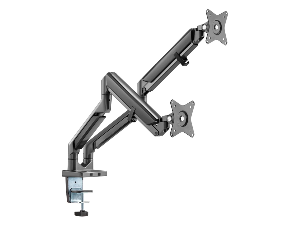iiglo Mantis Dual Monitor Arm Svart, för 2 skärmar, för 17-32 ”skärmar, max 9 kg/bildskärm, 75/100 mm VESA, vridbar