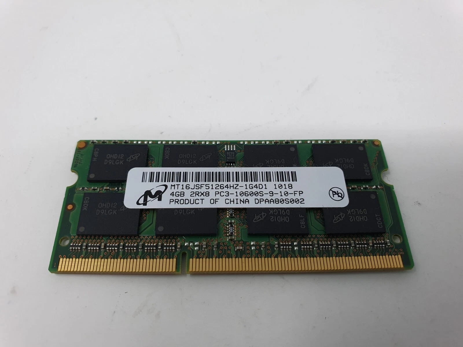 4 GB DDR3-RAM 204-pin SODIMM 2Rx8 PC3-10600S 'Micron MT16JSF51264HZ-1G4D1 (Begagnad, Fungerande)