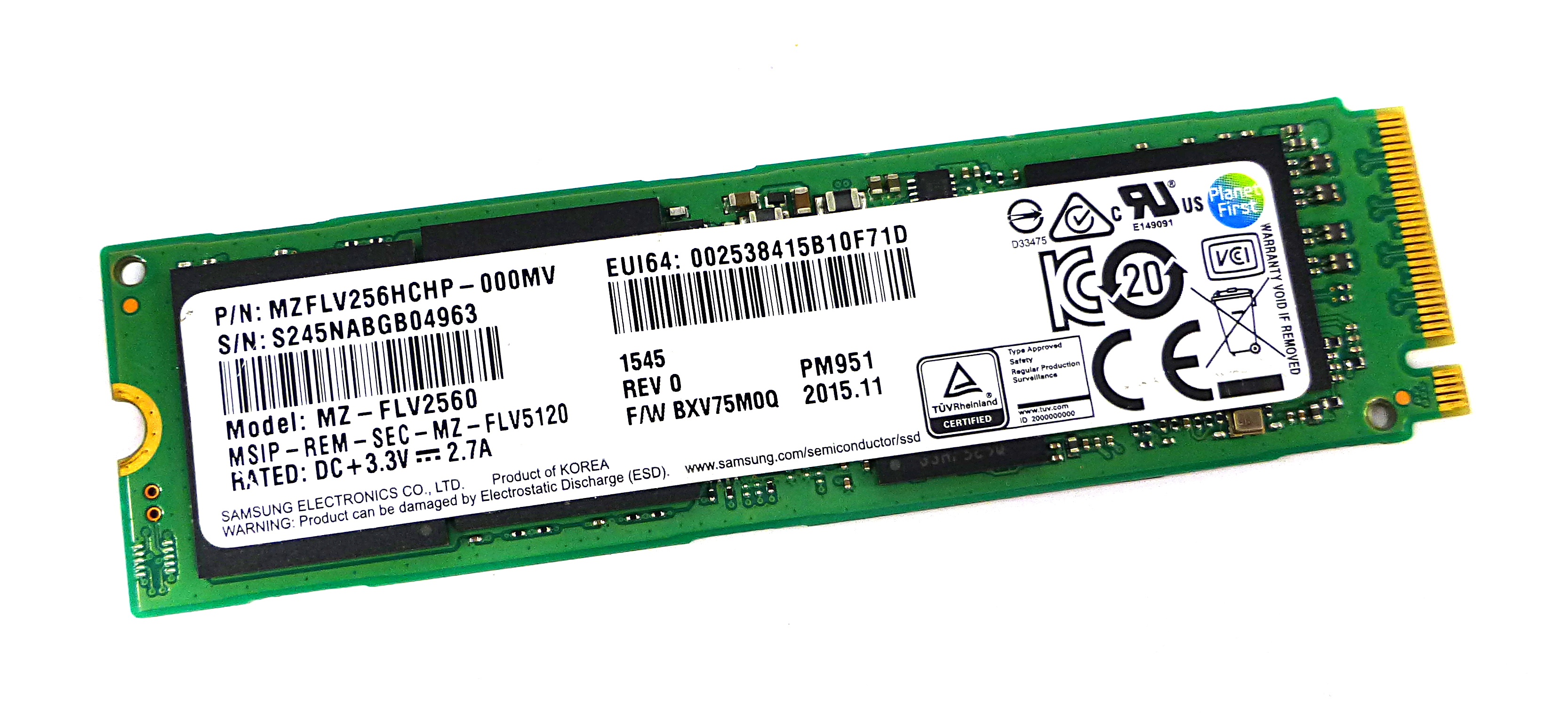 Samsung MZFLV256HCHP-000MV - 256GB M.2 PCIe NVMe 2280 MLC 3D-Nand SSD Solid State