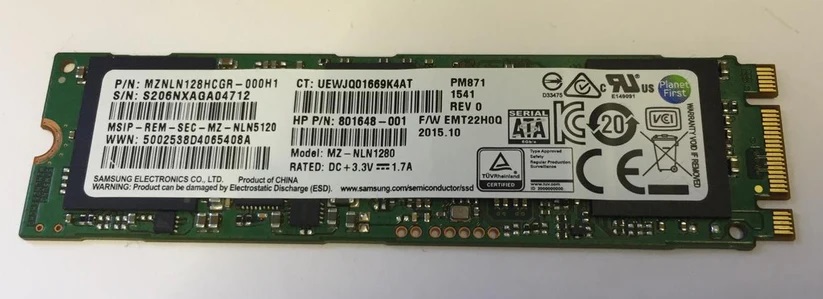 (MZNLN128HCGR-000H1)HP(Samsung) 128GB SSD, 844862-001, M.2 2280(används, Testa och klart)