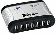 Targus High Speed USB2.0 7-Ports Hub,  med ström adapter, Silver/Svart