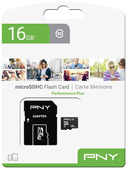 PNY Micro SD Card Performance Plus 16GB HC Class 10 SD adapter
