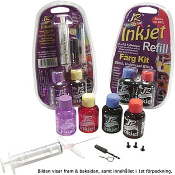 JR Refill Inkjet återpåfyllningskit, Bläck  3X30ml + Rengöringsmedel 1X30ml , För Färg