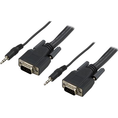 Monitor Kabel RGB Duoble kärmade 15poligt hane- hane 0,5M, HD15Ha--HD15Ha, Med Audio kabel 3,5mm