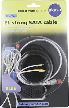Akasa S-ATA kabel för S-ATA hårddiskar, Genomskinlig Silver, Lyser Blått, 45CM