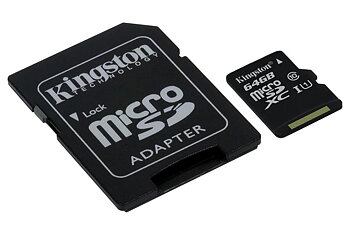 KINGSTON 64GB microSDXC Class10 UHS-I 45MB/s Read Card + SD Adapter