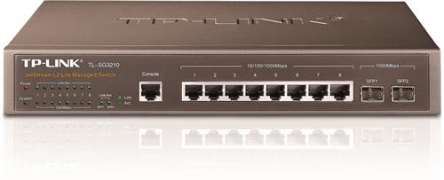 TP-LINK TL-SG3210 , Layer 2 Lite nätverksswitch, 8-ports 10/100/1000Mbps, 8xRJ45, 2xSFP, metall, grå