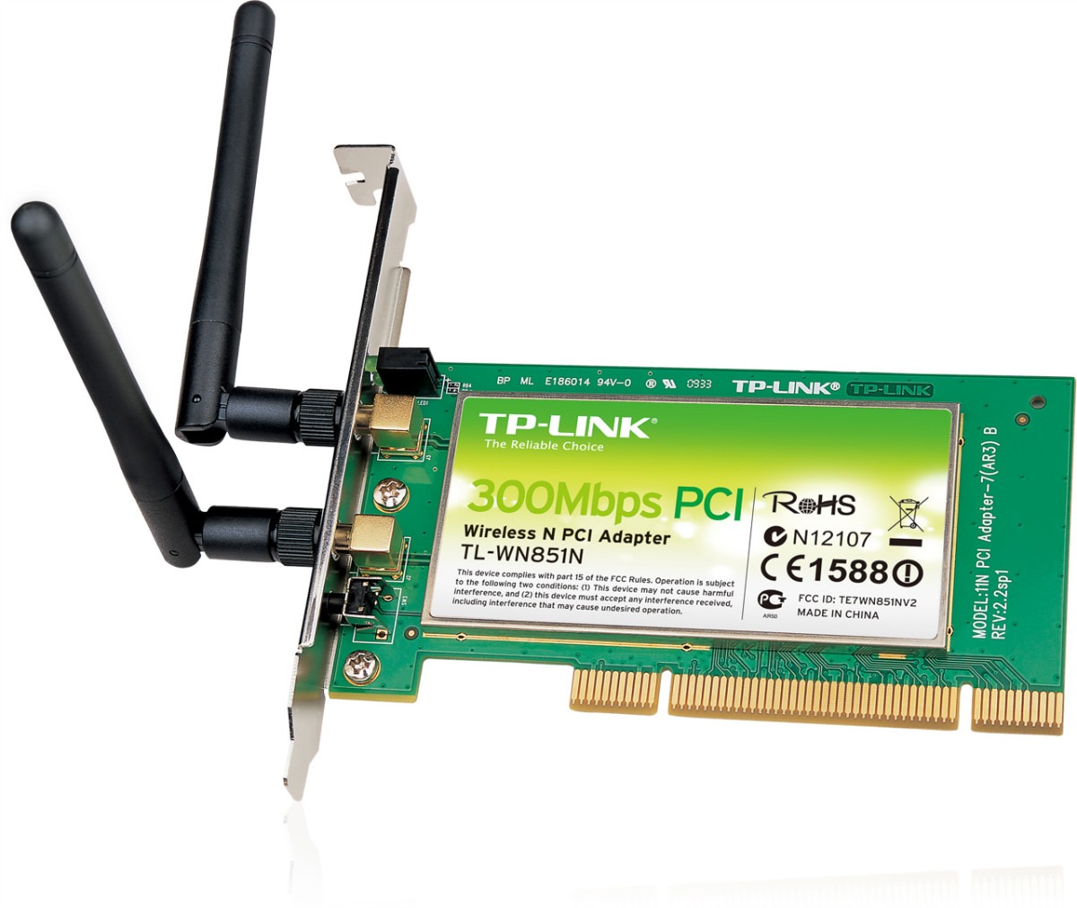 TP-Link TL-WN851ND, Wireless-N PCI adapter, Löstagbar EXTERNT Antenn, 300Mbps