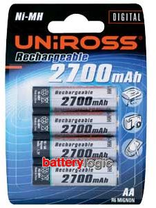 UNIROSS Batteri AA, Laddningsbar, 4 Pak,  2700mAh