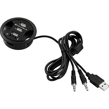 USB HUB, Infälld 3-ports USB2.0, + 2x3,5mm ljud anslutning