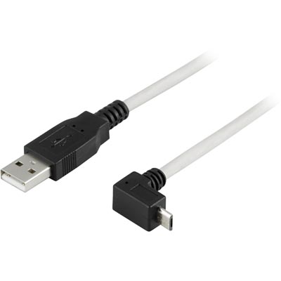 USB kabel A Plug till Micro -B Plug  1M, USB2,0, Grå/ Svart, Vinklad