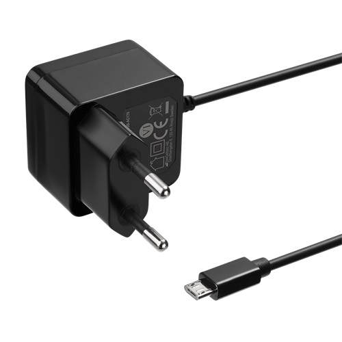 DELTACO Väggladdare med mikro-USB kabel 1 m, 2.4 A, 12 W, svart