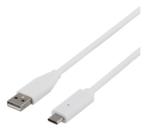 DELTACO USB 2.0 kabel, Typ C - Typ A ha, 0,5m, vit