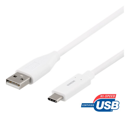 DELTACO USB 2.0 kabel, Typ A - Typ C ha, 1m, vit