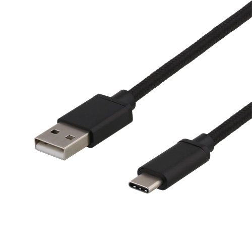 DELTACO USB 2.0 tygbeklädd kabel, USB-C ha till USB-A ha, 1,5m, 3A, 60W, svart