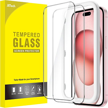 (X002GBM86X) JETech Skärmskydd för iPhone 15, 2-Pack, 9H Härdat Glas, HD Klar, Repskydd, Enkel Installationsram