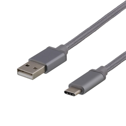 DELTACO USB 2.0 tygbeklädd kabel, USB-C ha till USB-A ha, 1,5m, 3A, 60W, rymdgrå