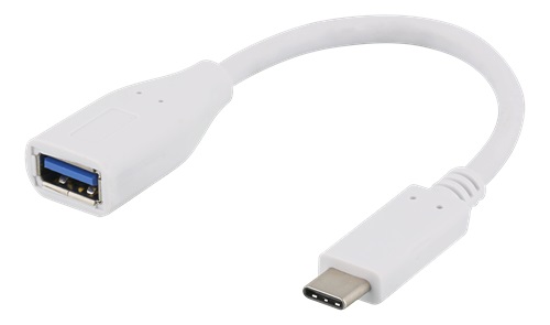 DELTACO USB 3.1 adapter, Gen 1, Typ C hane - Typ A hona, 15cm, vit