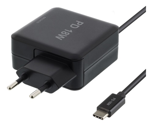 DELTACO 18W USB-C Laptopladdare, PD 2.0, 3A, svart