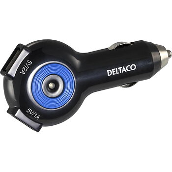 DELTACO strömadapter från cigguttag till USB, 12-24V till 1xUSB 5V 2A och 1xUSB 5V 1A, svart