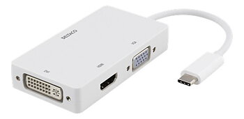 DELTACO USB-C till HDMI/DVI/VGA-adapter, 4K, DP Alt Mode, vit
