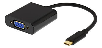 DELTACO USB 3.1 till VGA adapter med ljud, USB typ C Ha - VGA Ho, 1080p i 60Hz, Guldpläterade kontakter, svart
