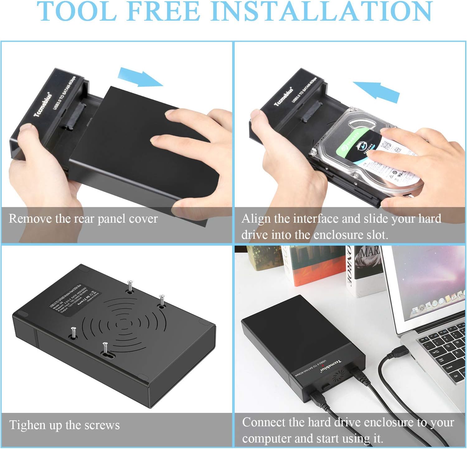 Tccmebius TCC-S863-DE USB 3.0 till SATA Extern Hårddiskhölje för 2,5 3,5 Tum SATA I/II/III Hårddisk och SATA SSD (Maximalt Stöd 20TB), Stöd UASP och Automatisk Sömnfunktion, Verktygsfri Installation