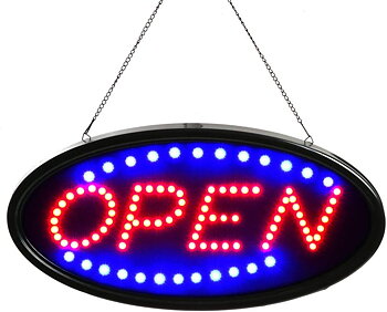 FITNATE LED öppen skylt, LED öppen skylt, 48 x 25 cm, öppen reklam med 2 ljuslägen, EU-kontakt, perfekt för bar/butik/vägg osv., LED-skylt-ljus för festival, bar, fest (röd och blå)