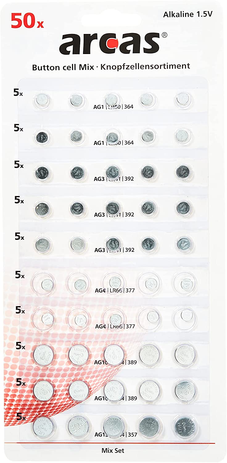 Arcas Alkalisk-Knopfzellen Set 50-tlg.