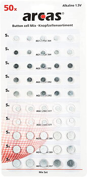 Arcas Alkalisk-Knopfzellen Set 50-tlg.