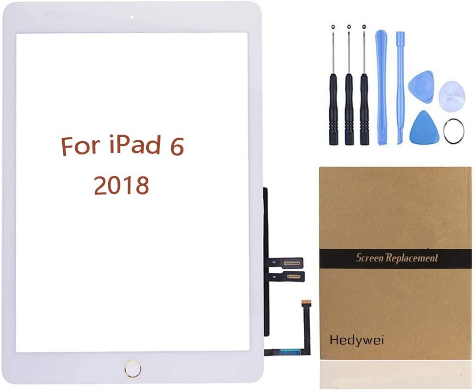 Hedywei Reservskärm för iPad 6 Gen A1893 A1954 (2018 9.7 tum) Pekskärm(Glas) Digitizer med verktygssats (Vit)