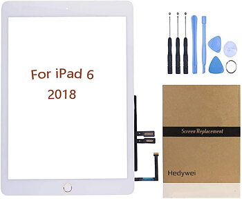 Hedywei Reservskärm för iPad 6 Gen A1893 A1954 (2018 9.7 tum) Pekskärm(Glas) Digitizer med verktygssats (Vit)