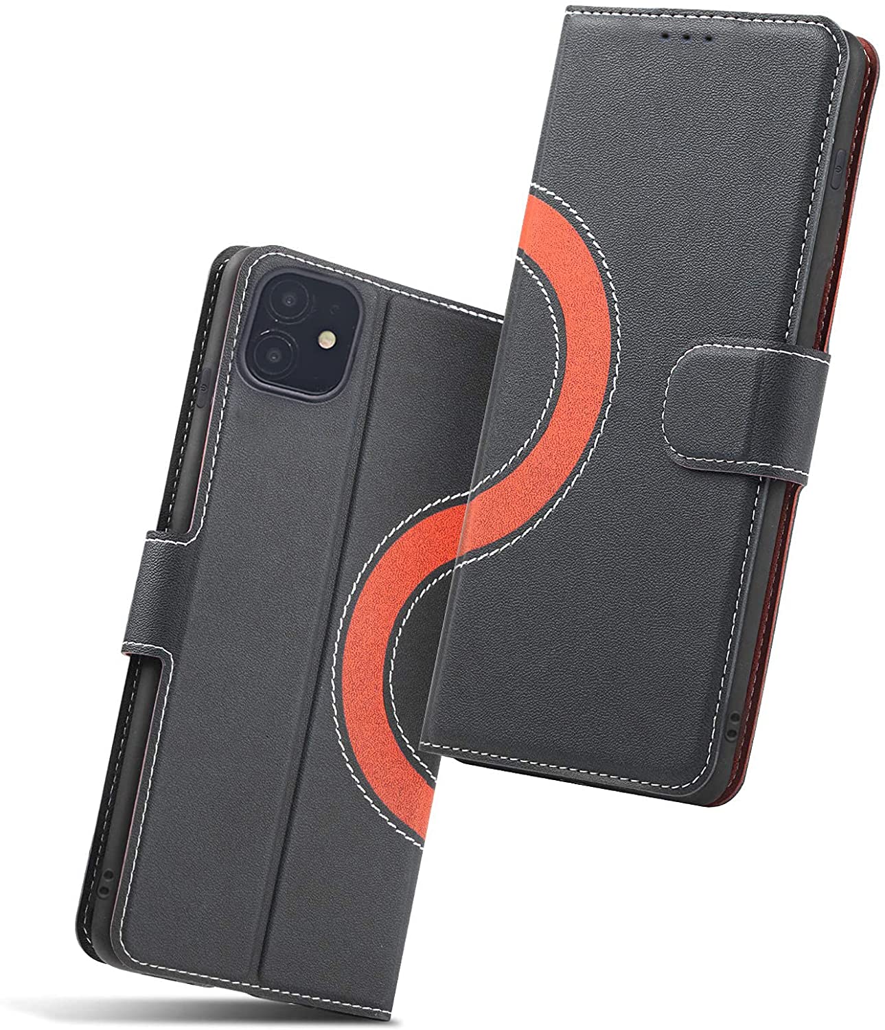 (X001F863IH )Holidi Fodral för iPhone 11, iPhone 11 Fodral, iPhone 11 6,1 Plånboksfodral med Kortplats, Vikbart Fodral i Läder, Mobilskal/Telefonskal, Flip Folio Phone Cover Case. Svart/Röd