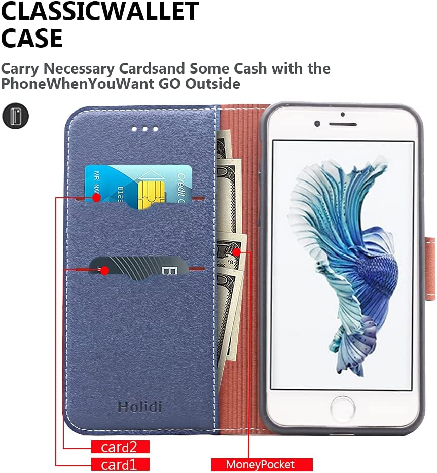 (X001F8A7KH )Holidi Fodral för iPhone 7 Plus/iPhone 8 Plus, Plånboksfodral med Kortplats, Vikbart Skal i Läder, Skydd Mobilskal/Telefonskal, Apple Fall Flip Phone Wallet Cover Case. Blå/Röd