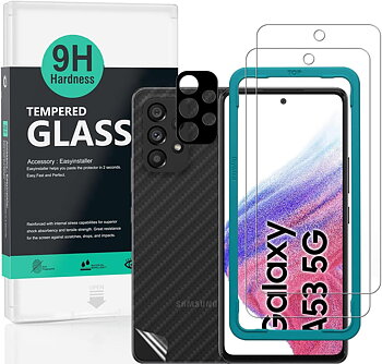(X001KC10X1)Ibywind Screen Protector for SAMSUNG Galaxy A53 5G 6.5,[Pack of 2] with Camera Lens Cover (Metal Material), Carbon Fiber Rear Skin Cover, Including Easy Installation Kit
