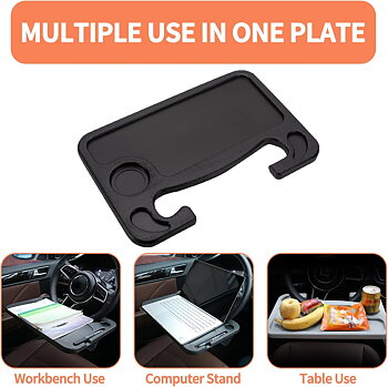(X001LRIJ89)Getok bil ratt bricka bord, krok på Auto ratt skrivbord bord för bärbar dator och mat, dubbelsidig lastbil resa Lap Tray passar de flesta fordon för att äta, arbeta, iPad, anteckningsbok, Svart