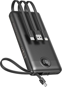 (X001XAMSX1)Veektomx VT101 Power Bank med Inbyggd kabel Power Bank USB C 2,4A snabbladdning Bärbar laddare med 5 utgångar och LED-display 10000mAh