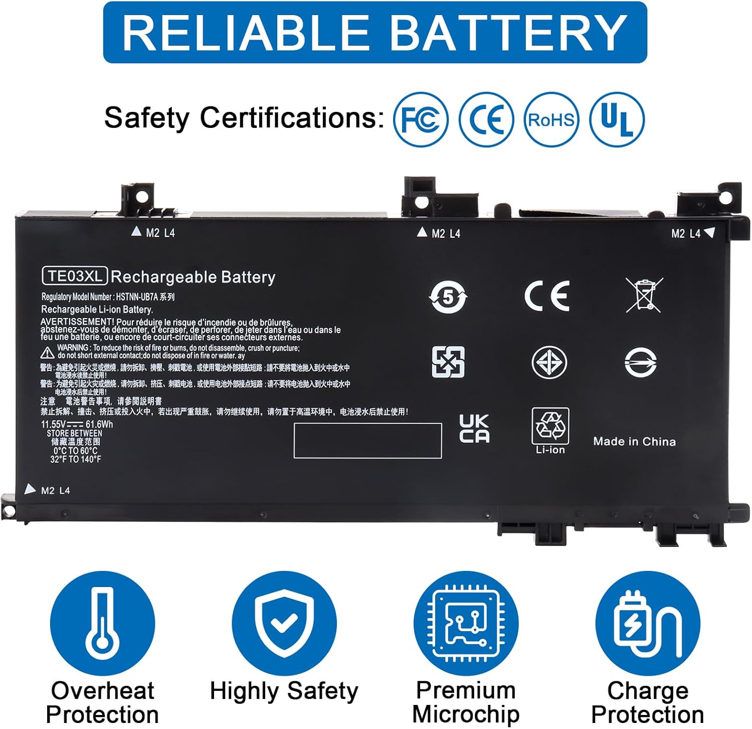 (X00207E9UV)OPAHUTER TE03XL TE03061XL batteri för HP Omen 15-ax000 ax001ns 15-ax033dx 15-ax210nr 15-HP Pavilion 15-bc000 15-bc008tx and More 849910-850 849570-541 544 2 543 TPN-Q173-11.55V HSTNN-UB7A 61.6Wh