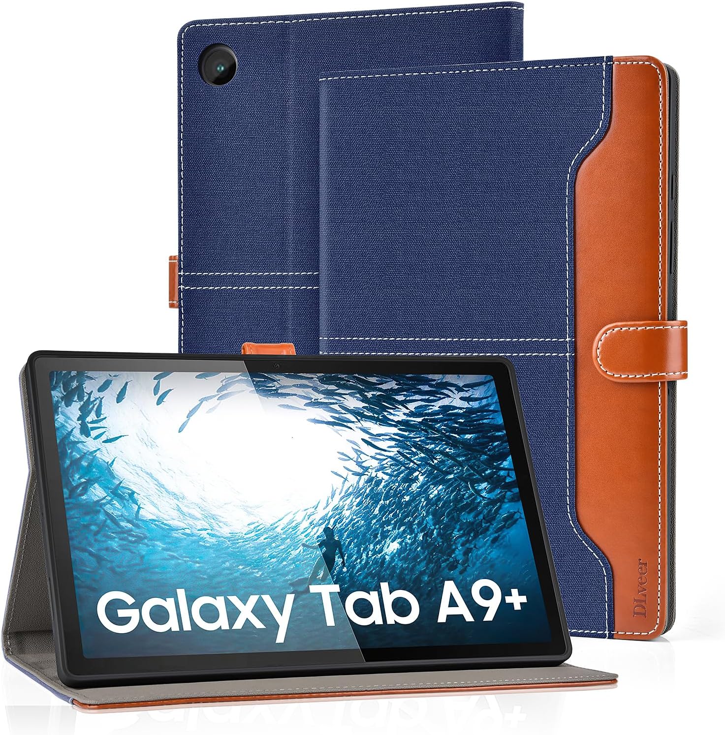(X0020RZW4X)DLveer Fodral till Samsung Galaxy Tab A9 Plus 2023 11 tum, mjukt TPU-skyddsfodral för Samsung A9+ surfplatta med automatisk uppvakning/sömn, flera vinklar PU-läderfodral med ficka för Samsung Tablet