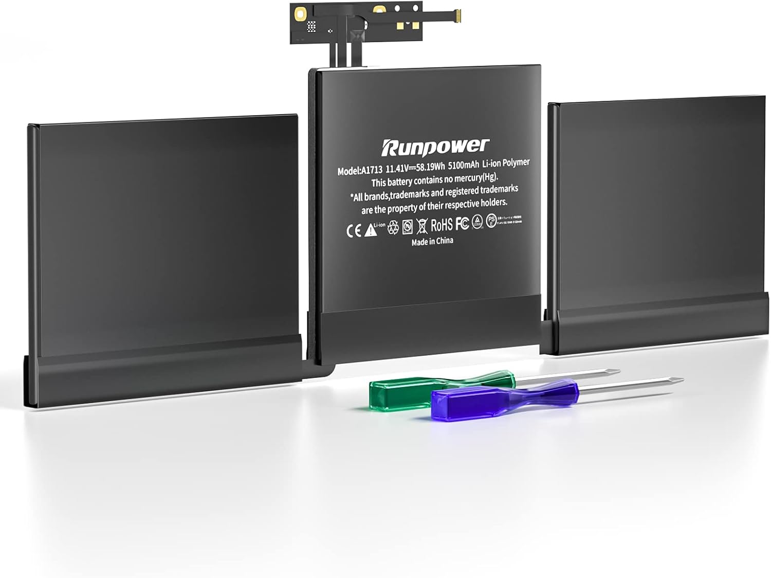 Runpower A1708 A1713 A2171 ersättnings-laptopbatteri är kompatibelt med MacBook Pro 13 tum A1708 (slutet 2016, mitten av 2017) A2159 (2019) A2289 A2338 (2020) 5100 mAh 11,41 V 58,19 WH