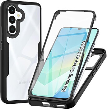 (X0025WX0GZ)WeiCase Fodral för Samsung Galaxy A16 5G/4G, inbyggt skärmskydd stötsäkert fodral, 360° tunt transparent silikonfodral för Galaxy A16 5G/4G, svart