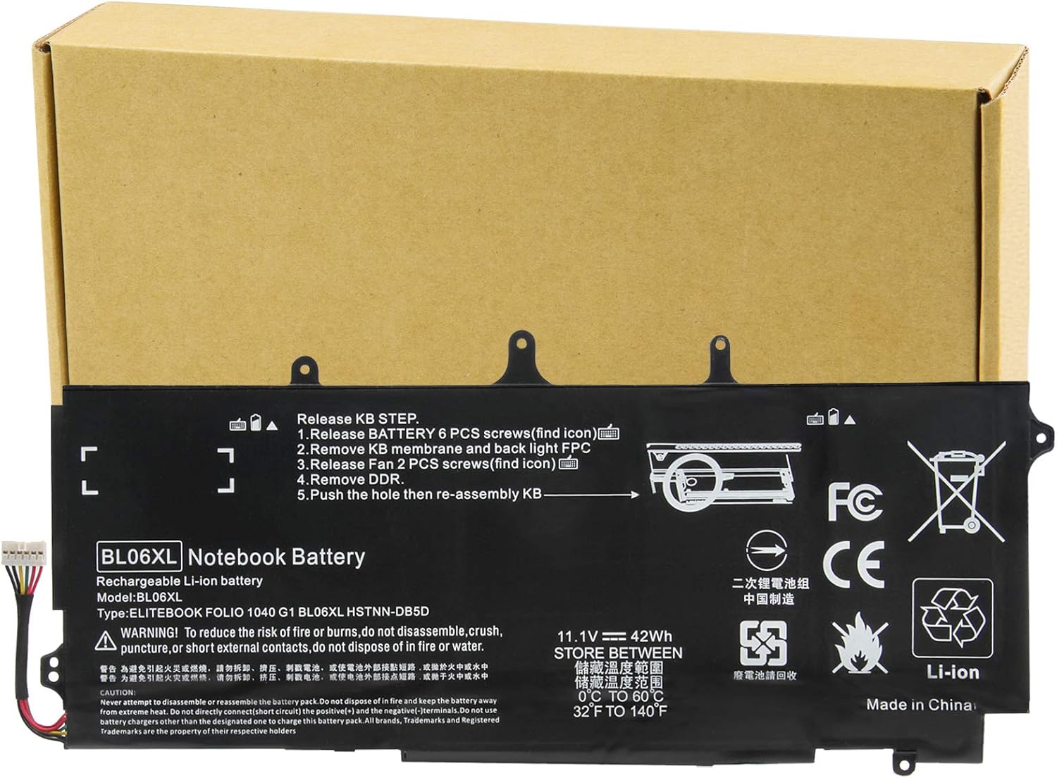 Ersättningsbatteri för HP BL06XL BLO6XL Laptop Batteri för HP EliteBook Folio 1040 G1 G2 Notebook PC 722236-171 722236-1C1 722236-271 722236-2C1 722297-001 722297-005 HSTNN-DB5D HSTNN-IB5D HSTNN-W02C BL06042XL 42Wh