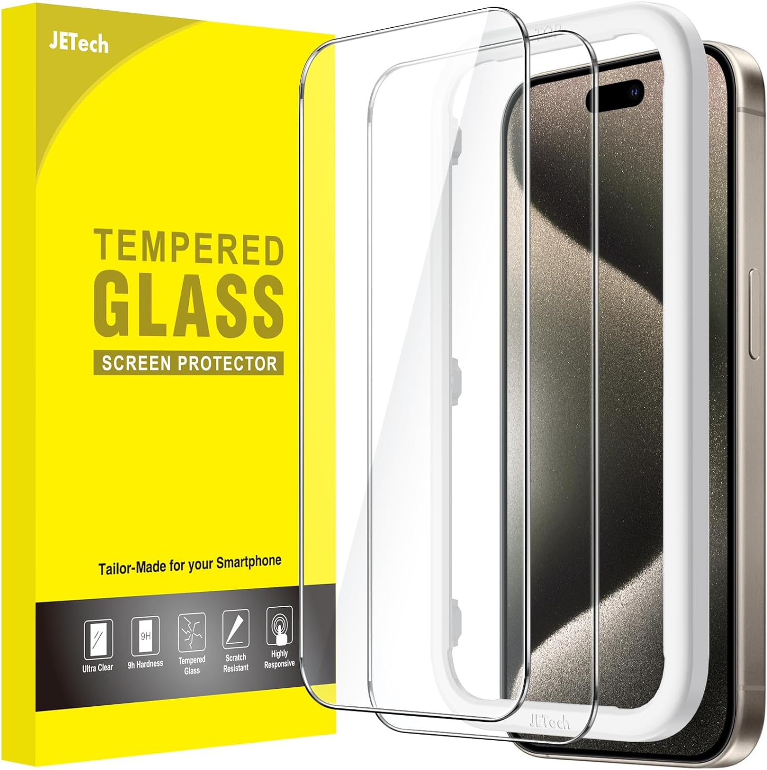 JETech Skärmskydd för iPhone 16 6,1-Tum, Härdat Glasfilm med Enkelt Installationsverktyg, Fodral-Vänligt, HD Klar, 3-Pack