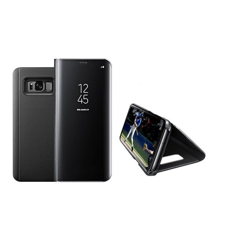 Mirror PU Stand Flip Wallet Case för Samsung Galaxy S8 Plus, med fönster Svart