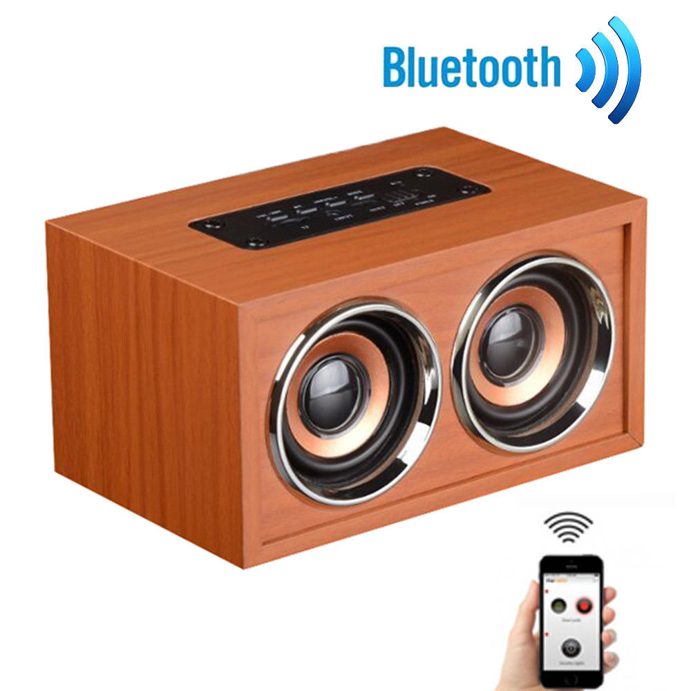 Wooden Portable Bluetooth Speaker Wireless Retro 3D Bluetooth Speaker+USB Cable [Beige (Brown Bluetooth Speaker)] , Bluetooth högtalare