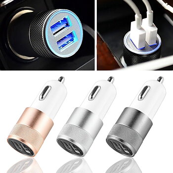2-Port Mini Universal Dual USB Car Charger Adapter Bullet 5V 2.1A+1A , Billaddare, In i bilcigarettuttag